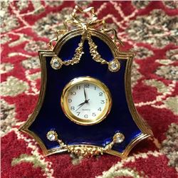 Russian Royal Faberge-style Guilloche Enamel & Gilt Clock