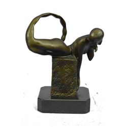 Bronze Sculpture of Mermaid Resting on a Rock 9" x 7"