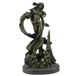 Bronze Sculpture of Sexy Fantasy Goddess and Skull Original Art 15" x 8"