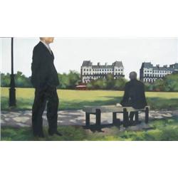 20th Century British School Two men in a London p