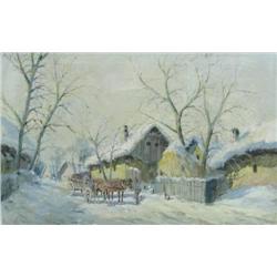 Gyorgy Nemeth (Hungarian, 1890- ) Village in wint