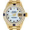 Rolex Ladies 18K Yellow Gold MOP Sapphire President Wristwatch With Rolex Box &