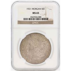 1921 $1 Morgan Silver Dollar Coin NGC MS65