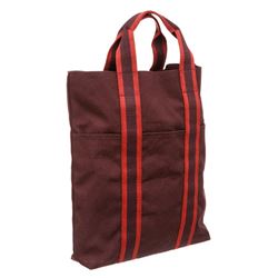 Hermes Burgundy Canvas Vertical Sac Fourre Tote Bag