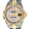 Rolex Ladies 2 Tone 14K Pink Mother Of Pearl Pyramid Diamond Datejust