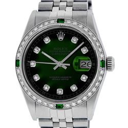 Rolex Mens Stainless Steel Green Vignette Diamond Datejust Wristwatch