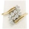 Image 1 : 14k Two Tone Gold .52 ctw Bypass Style Prong Set Diamond Wave Cluster Ring