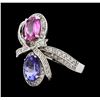 2.55 ctw Tanzanite, Pink Sapphire, and Diamond Ring - 14KT White Gold
