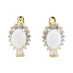 Lab Created Opal and Cubic Zirconia Earrings - 14KT Yellow Gold