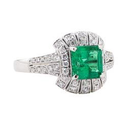 1.60 ctw Emerald and Diamond Ring - 18KT White Gold