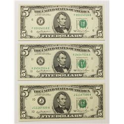 THREE 1981 $5.00 FEDERAL RESERVE NOTES