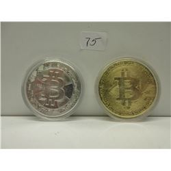 2 Novelty Bitcoins - Silver & Brass