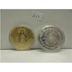 2 Novelty Bitcoins - Silver & Brass