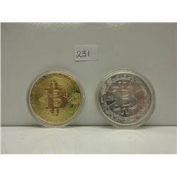 2 Novelty Bitcoins - Silver & Brass