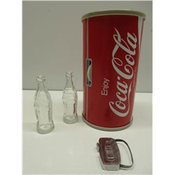 Coca-Cola - Transistor Radio in a can & 2 Miniature Bottles & a Key Ring