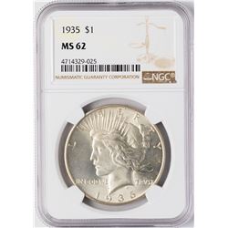 1935 $1 Peace Silver Dollar Coin NGC MS62