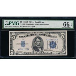 1934A $5 Silver Certificate PMG 66EPQ