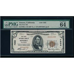 1929 $5 Sonora National Bank Note PMG 64EPQ