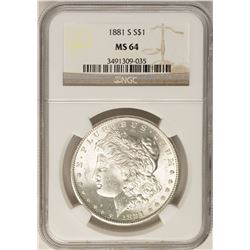 1881-S $1 Morgan Silver Dollar Coin NGC MS64