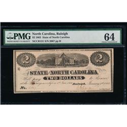 1863 $2 North Carolina Obsolete Note PMG 64