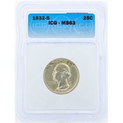 1932-S Washington Silver Quarter Coin ICG MS63