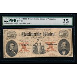 1861 $10 Confederate States of America Note PMG 25