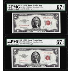 Lot of (2) Consecutive 1953C $2 Legal Tender Notes PMG Superb Gem Uncirculated 67EPQ