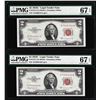 Image 1 : Lot of (2) Consecutive 1953C $2 Legal Tender Notes PMG Superb Gem Uncirculated 67EPQ