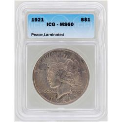 1921 $1 Peace Silver Dollar Coin ICG MS60