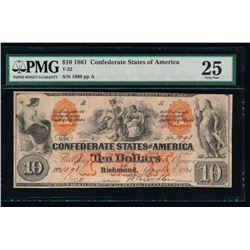 1861 $10 Confederate States of America Note PMG 25