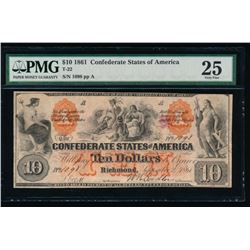 1861 $10 Confederate States of America Note PMG 25