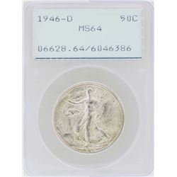 1946-D Walking Liberty Half Dollar Coin PCGS MS64 Green Rattler Holder