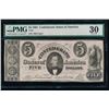 Image 1 : 1861 $5 Confederate States of America Note PMG 30