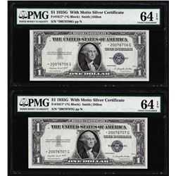 (2) Consecutive 1935G $1 Silver Certificate STAR Notes PMG Choice Uncirculated 64EPQ