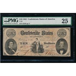 1861 $10 Confederate States of America Note PMG 25
