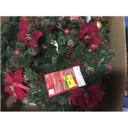 30inch Battery Operate Icicle Shimmer LED Pre-Lit Wreath with Timer (Red Ornaments)