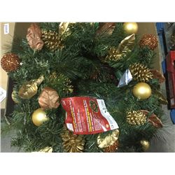 30inch Battery Operate Icicle Shimmer LED Pre-Lit Wreath with Timer (Gold Ornaments)