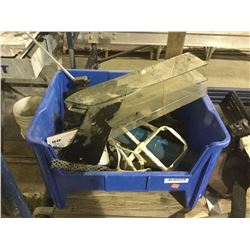 Blue tote of assorted tools, trowels and misc