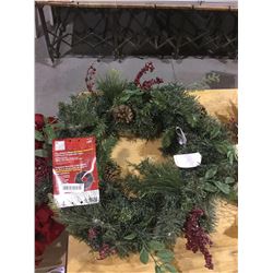 Home Accents Holiday 30" Dusted Hillside Battery Operated Pre-Lit Wreath w/ Timer