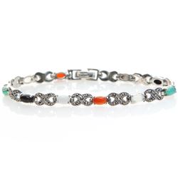 Silver Multi Agate & Marcasite Line Bracelet 7"