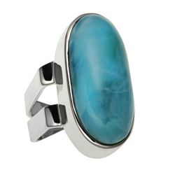 Sterling Silver Oval Larimar Elongated Ring-SZ 7