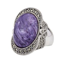 Sterling Silver Charoite & Marcasite Ring-SZ 7