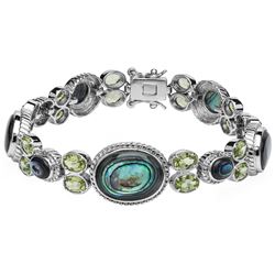 Sterling Silver Abalone & Peridot Bracelet 7.5"