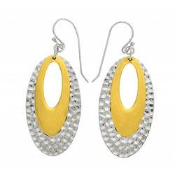Silver Two-tone Textured Oval Drop Earrings