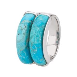 Sterling Silver Turquoise Two-Stone Band Ring-SZ 7