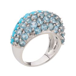 Silver 3.59cwt Topaz & Turquoise Dome Ring-SZ 7