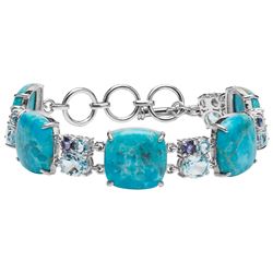 Silver Turquoise & Multi Gemstone Toggle Bracelet