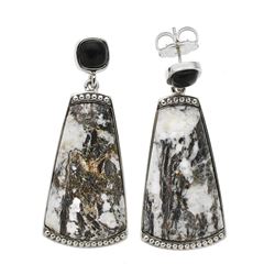 Silver White Buffalo & Onyx Textured Drop Earring
