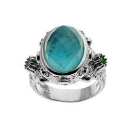 Silver Turquoise Doublet & Chrome Ring-SZ 9