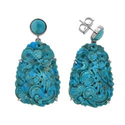 Sterling Silver Carved Turquoise Drop Earrings